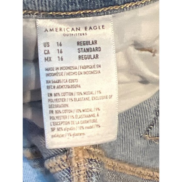 American Eagle Mom Straight Jeans Light Wash 16 Regular Stretch Crop 28" inseam - Picture 3 of 9